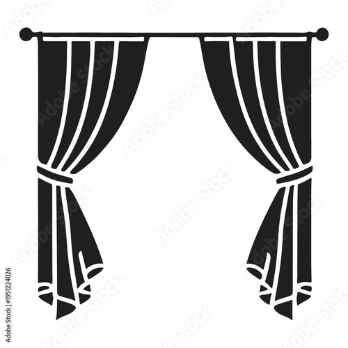 Elegant black and white striped curtains hanging gracefully from a rod isolated on white background, Vector, illustration