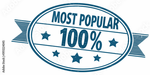 A blue stamp proclaiming most popular with a star and 100 symbol