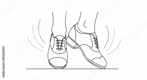 Person wearing shoes dancing feet moving fast dynamic motion energetic vibe lively atmosphere black and white illustration
