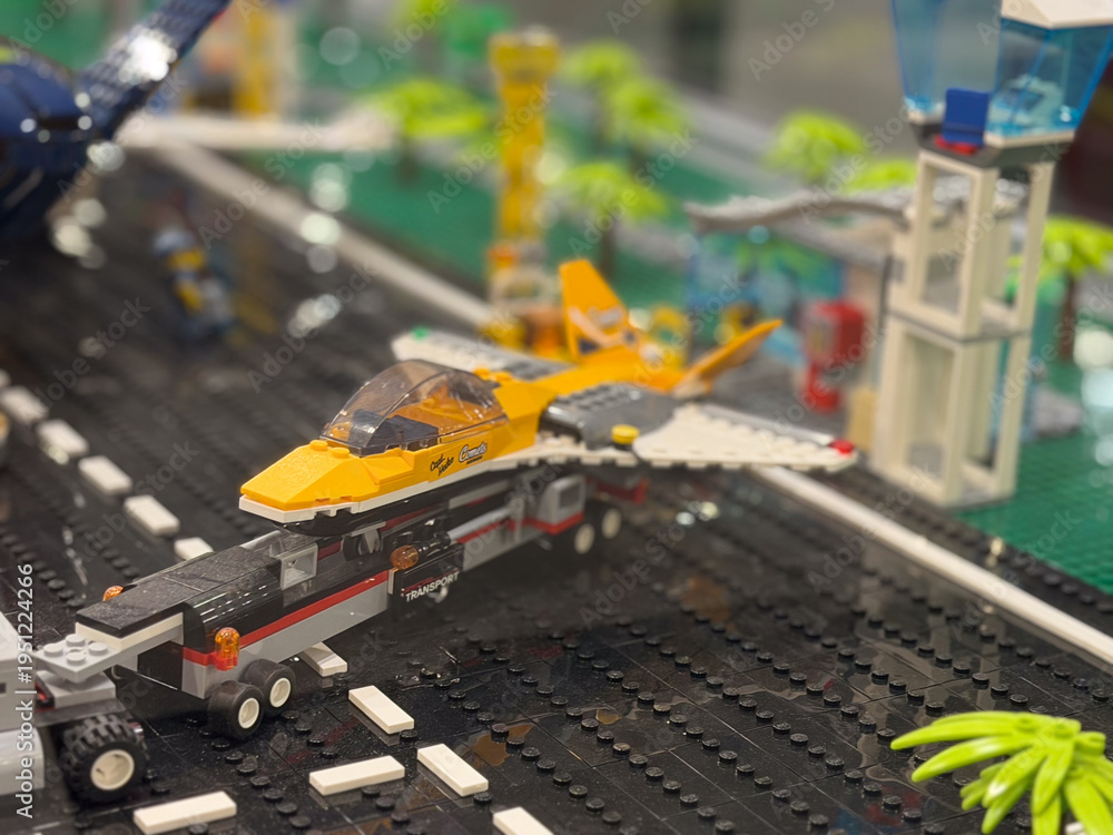 Fototapeta premium Lego jet on runway with control tower
