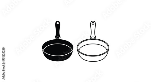 Two frying pans one solid and one outline graphic silhouette