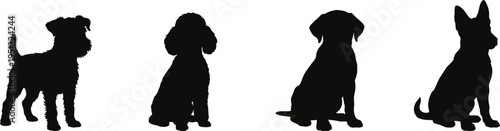 Dog silhouettes collection different breeds animal vector set