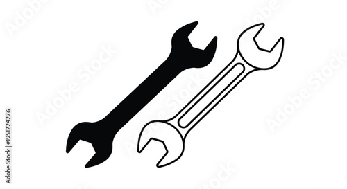 Two wrenches displayed against a white background bold silhouette