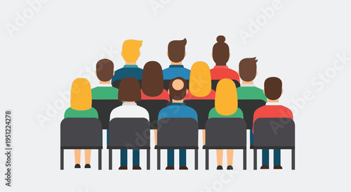 Diverse group of people seated in chairs flat vector silhouette