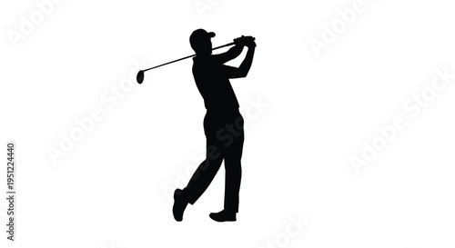 Golfer taking a swing during a game depicted as a silhouette