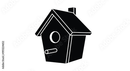 Simple black birdhouse graphic with a circular entrance a silhouette