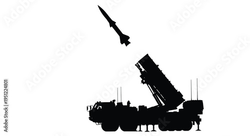 Military missile launch system in stark black silhouette