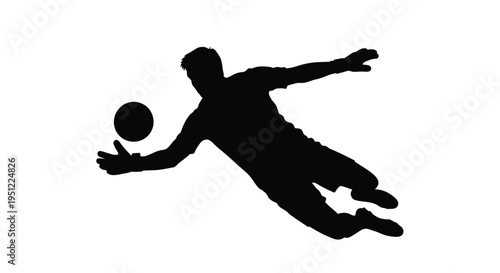 Dynamic goalkeeper dives to save the ball in action silhouette