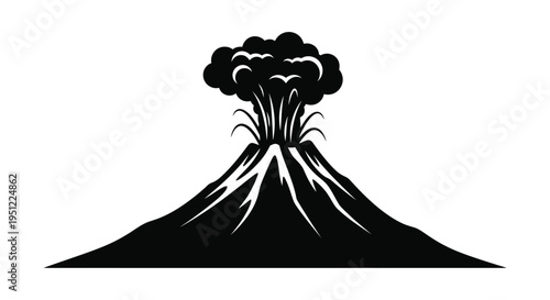 Volcanic eruption with flowing lava and smoke a striking silhouette