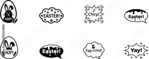 Easter icons speech bubbles greetings bunny chick illustration set