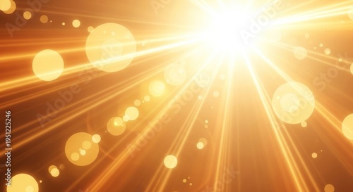 A radiant, golden sun with a burst of light and a scattering of golden orbs in the background.