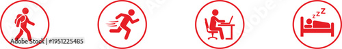 Daily activity icons walking running laptop work sleeping routine