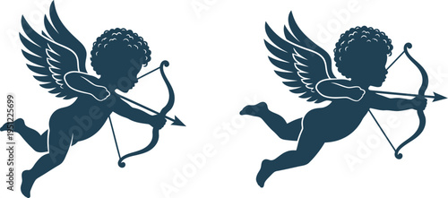 Cupid silhouettes bow arrow love romance valentines icons