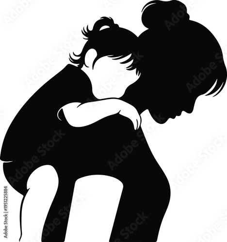 Silhouette mother embracing baby with love and care vector design