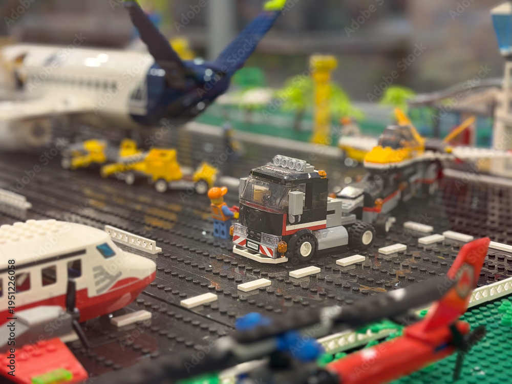 Fototapeta premium Lego airport diorama with truck and planes