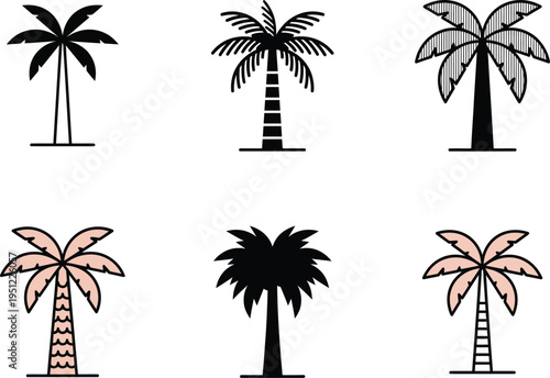 Palm tree icons tropical summer vacation silhouettes set