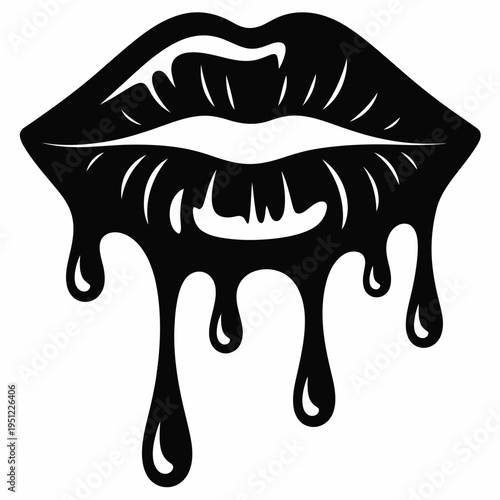 Black lipstick dripping down in a bold graphic style isolated on white background, Vector, illustration