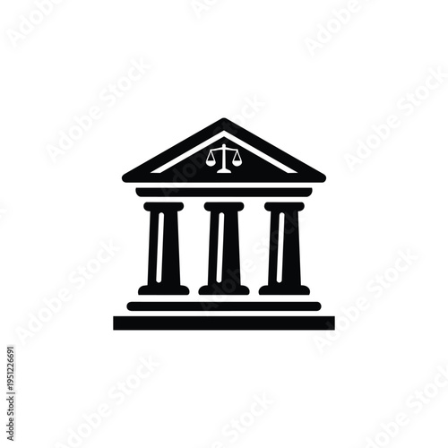 Courthouse icon for business sectors and industry, black and white courthouse justice building vector for legal industry
