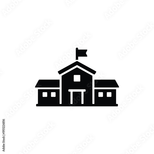 School building icon for business sectors and industry, black and white school building education vector for academic industry