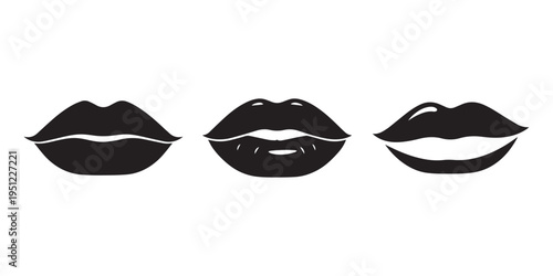 a set of kiss lips silhouette Valentine icon set,Black color simple Vector icons, lips vector icon black silhouette white background