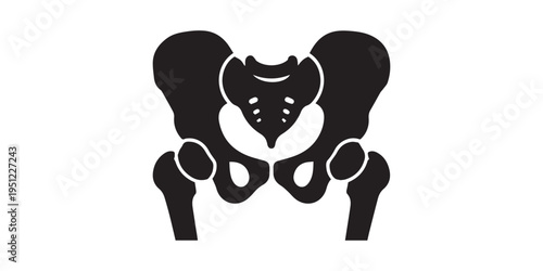 Human skeleton bones set silhouette isolated on white background, anatomical femur pelvis collection, medical anatomy illustration, orthopedic study, healthcare education graphic design resource