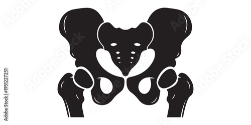 Human skeleton bones set silhouette isolated on white background, anatomical femur pelvis collection, medical anatomy illustration, orthopedic study, healthcare education graphic design resource