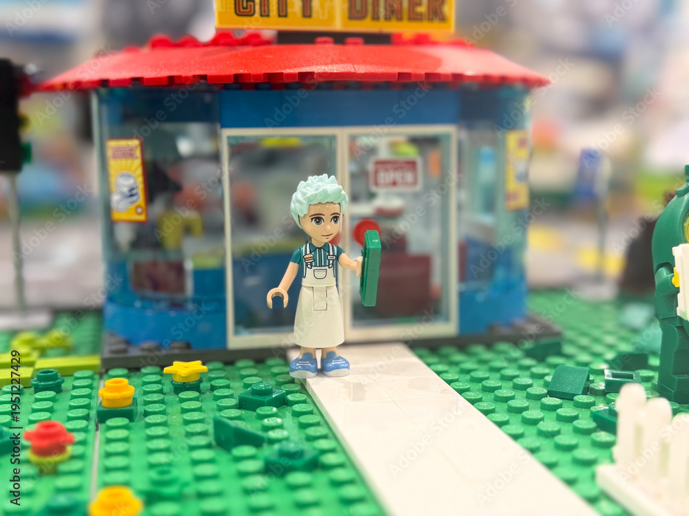 Naklejka premium Lego diner minifigure scene