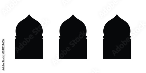 Three stylized silhouettes of traditional islamic architectural domes against a plain background isolated on white background, Vector, illustration