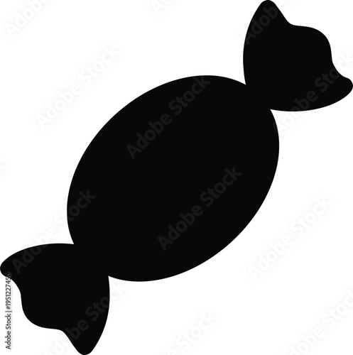 A stylized black candy wrapped with a twist at both ends resembling a lollipop design isolated on white background, Vector, illustration