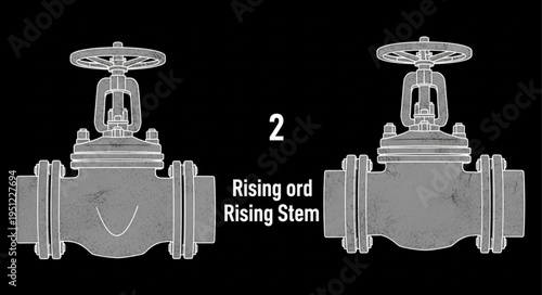 Two Rising Stem Gate Valves Illustration for Industrial Applications.