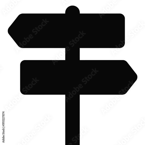 Black and white directional road signpost with three arrows pointing in different directions isolated on white background, Vector, illustration
