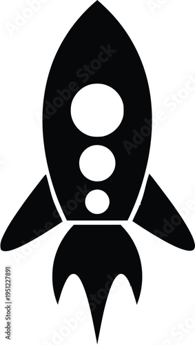 A sleek black rocket ship ready for launch against a stark white background isolated on white background, Vector, illustration
