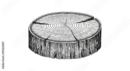 Vintage Wood Slice Illustration - Tree Ring Cross-section Drawing