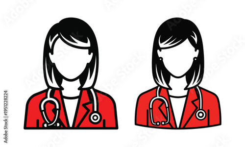 Two female doctors or nurses in red scrubs