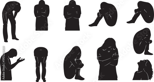 Silhouettes of people expressing sadness and despair emotions strongly