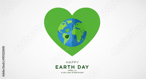 Happy earth day eco friendly green heart with globe on white background celebrating environmental awareness