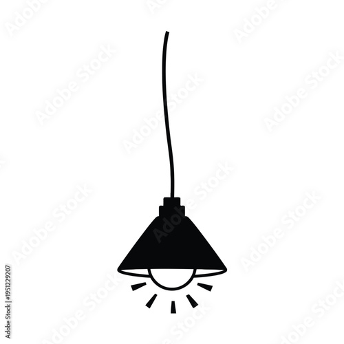 Minimalist black and white hanging pendant light with a sunburst shade design isolated on white background, Vector, illustration