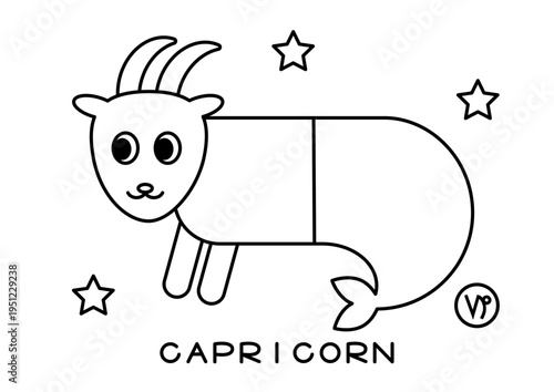 かわいい山羊座の白黒イラスト