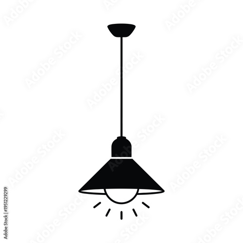 Modern ceiling light fixture with a minimalist design and glowing bulb isolated on white background, Vector, illustration