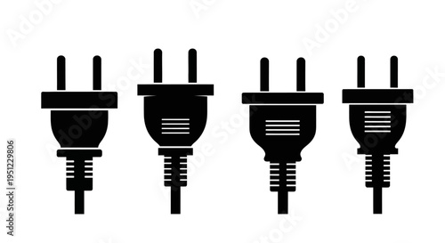 Four different electrical plug types shown in a black and white illustration