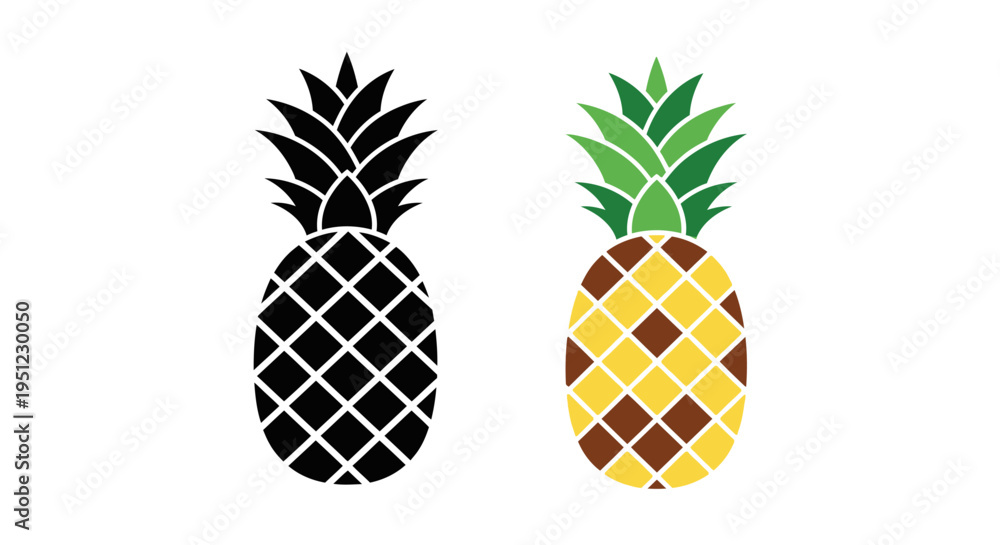 Obraz premium Two stylized pineapples one black and one with a diamond pattern