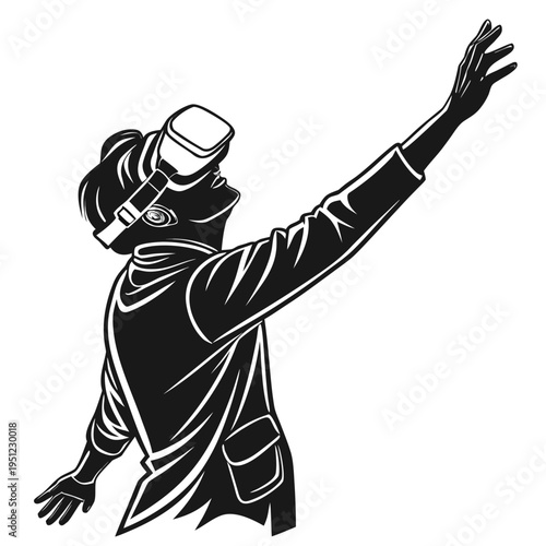 Vector illustration of a person wearing VR headset and gesturing