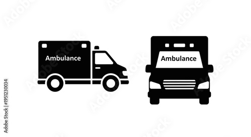 Two black ambulance silhouettes one side and front views displayed