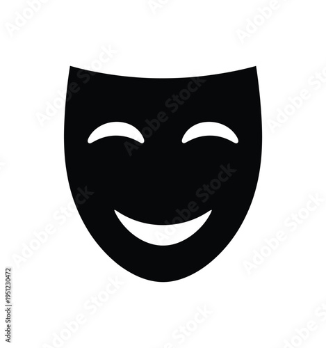 A classic black and white smiling comedy mask with exaggerated facial features. isolated on white background, Vector, illustration