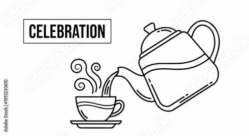 Tea pouring into cup from teapot with steam rising celebration