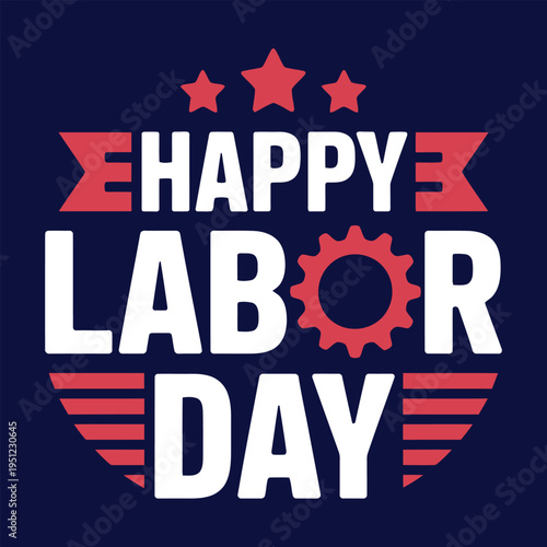 Happy labor day celebration with white and pink text on dark blue background
