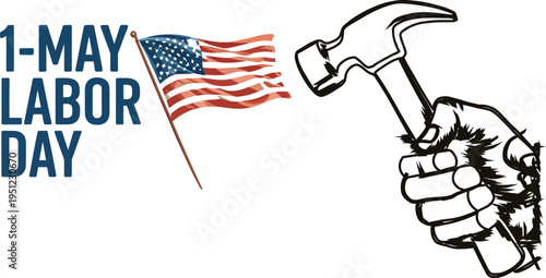 Labor day graphic with american flag and hammer