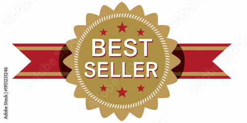 A golden badge announces best seller with ribbon and stars