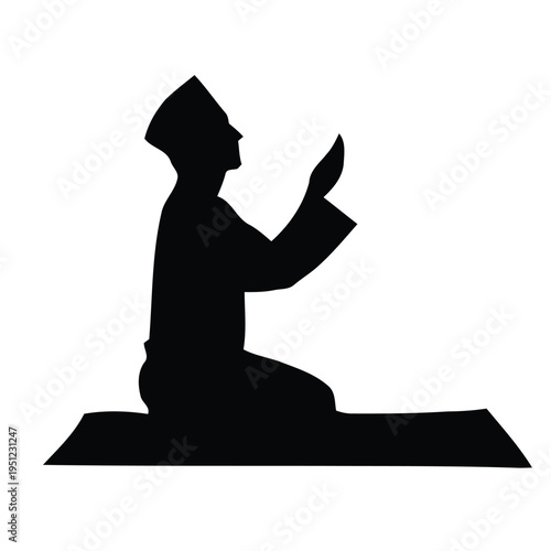A person in a meditative pose with hands clasped and eyes closed, symbolizing peace and reflection. isolated on white background, Vector, illustration