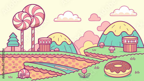 Bright 8 Bit Pixel Candy Land Game World Colorful Retro Arcade Platformer Background